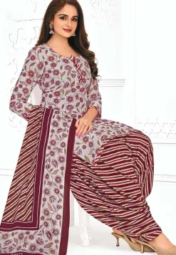 Printed Pure Cotton Punjabi Suit in Light Grey