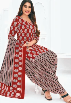 Printed Pure Cotton Punjabi Suit in Maroon