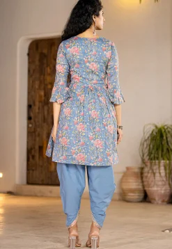Printed Pure Cotton Punjabi Suit in Blue