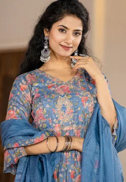 Printed Pure Cotton Punjabi Suit in Blue