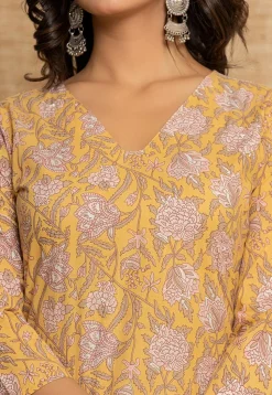 Printed Pure Cotton Punjabi Suit in Yellow