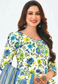 Printed Pure Cotton Punjabi Suit in White