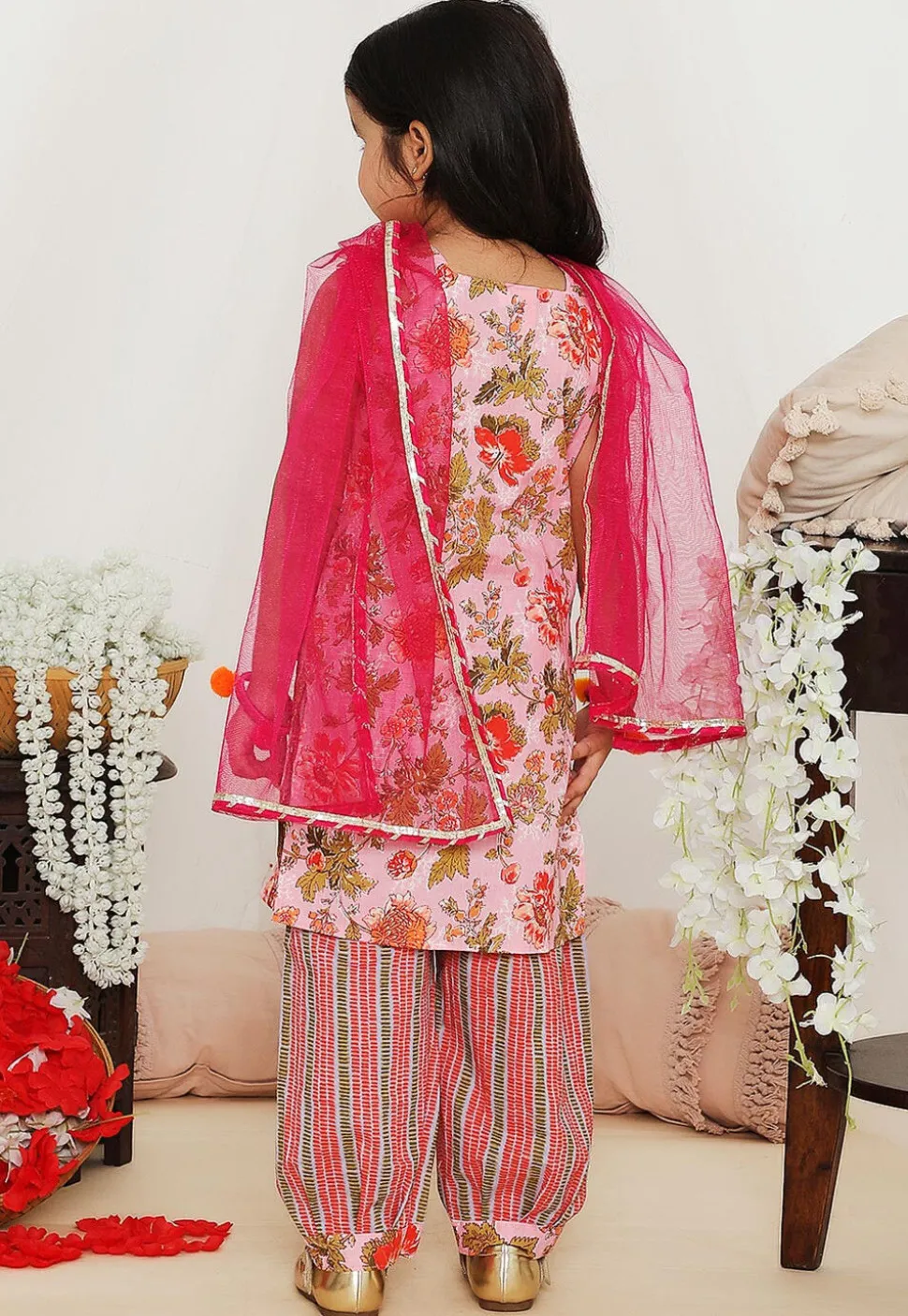 Printed Pure Cotton Punjabi Suit in Light Pink