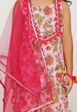 Printed Pure Cotton Punjabi Suit in Light Pink