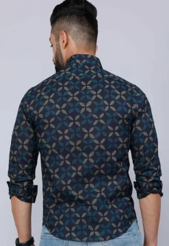 Printed Pure Cotton Shirt in Dark Blue