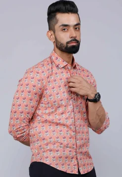 Printed Pure Cotton Shirt in Peach