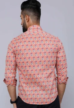 Printed Pure Cotton Shirt in Peach