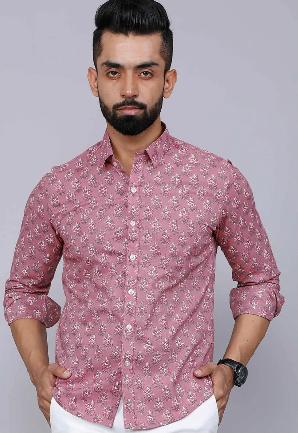 Printed Pure Cotton Shirt in Purple