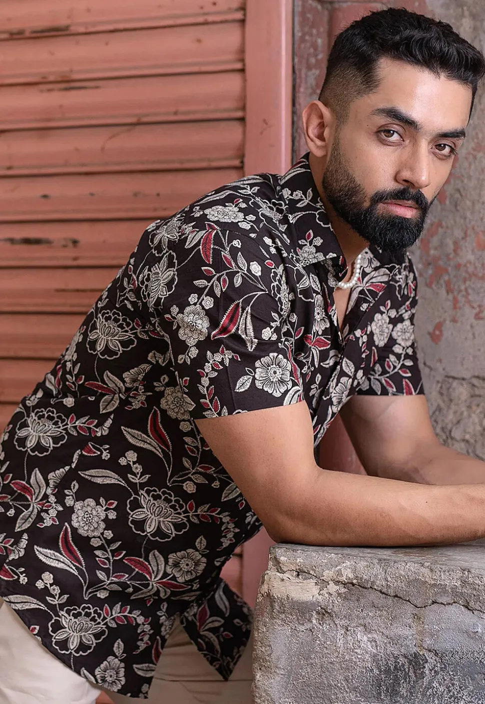 Printed Pure Cotton Shirt in Black