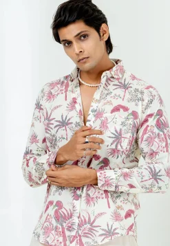 Printed Pure Cotton Shirt in Off White