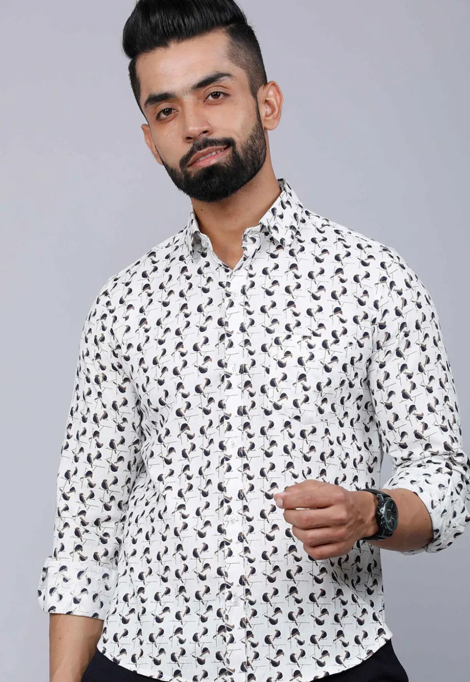 Printed Pure Cotton Shirt in White