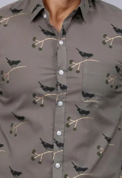Printed Pure Cotton Shirt in Dark Grey
