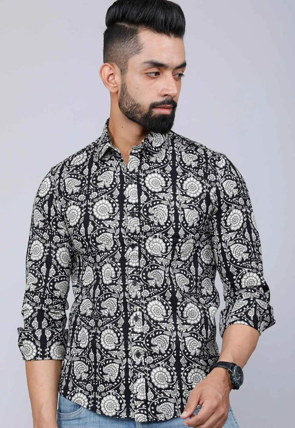 Printed Pure Cotton Shirt in Black