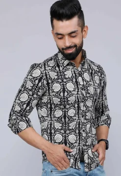 Printed Pure Cotton Shirt in Black