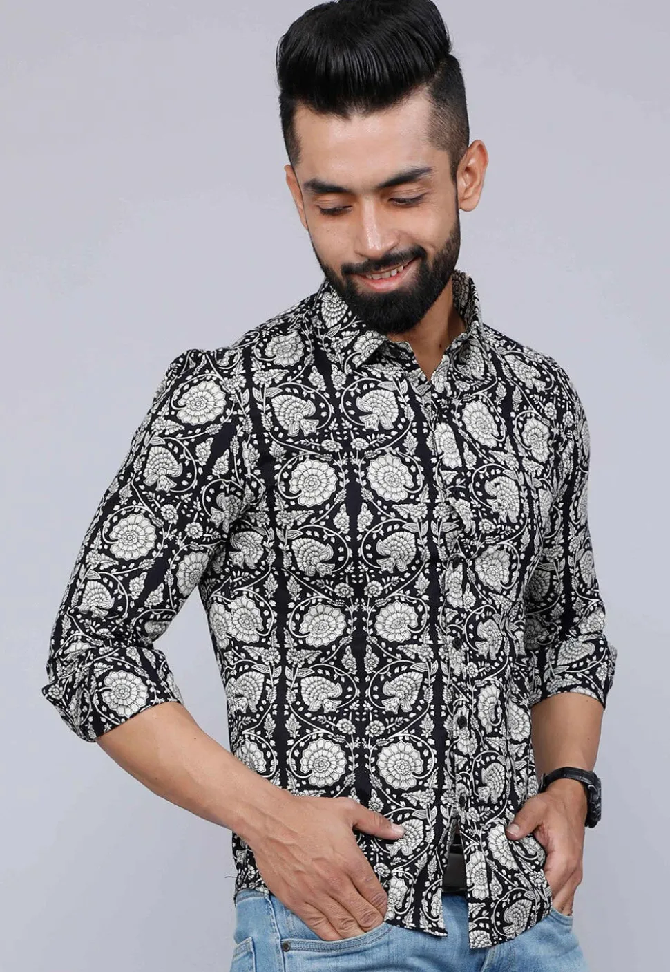 Printed Pure Cotton Shirt in Black