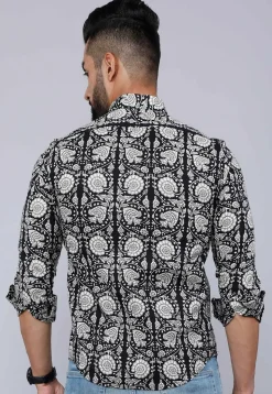 Printed Pure Cotton Shirt in Black