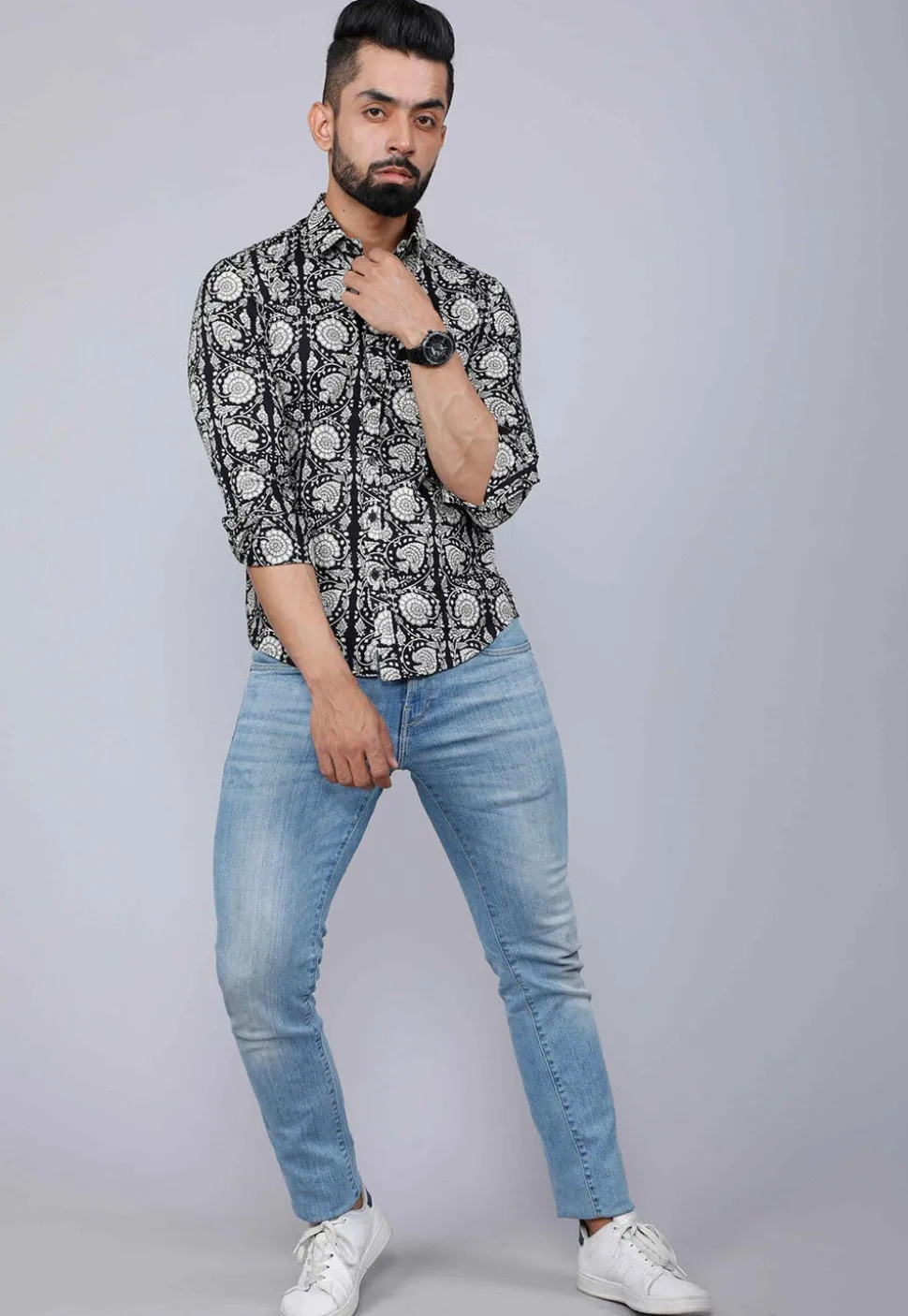 Printed Pure Cotton Shirt in Black