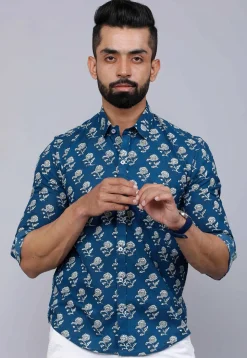 Printed Pure Cotton Shirt in Blue