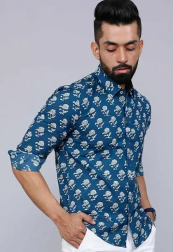 Printed Pure Cotton Shirt in Blue