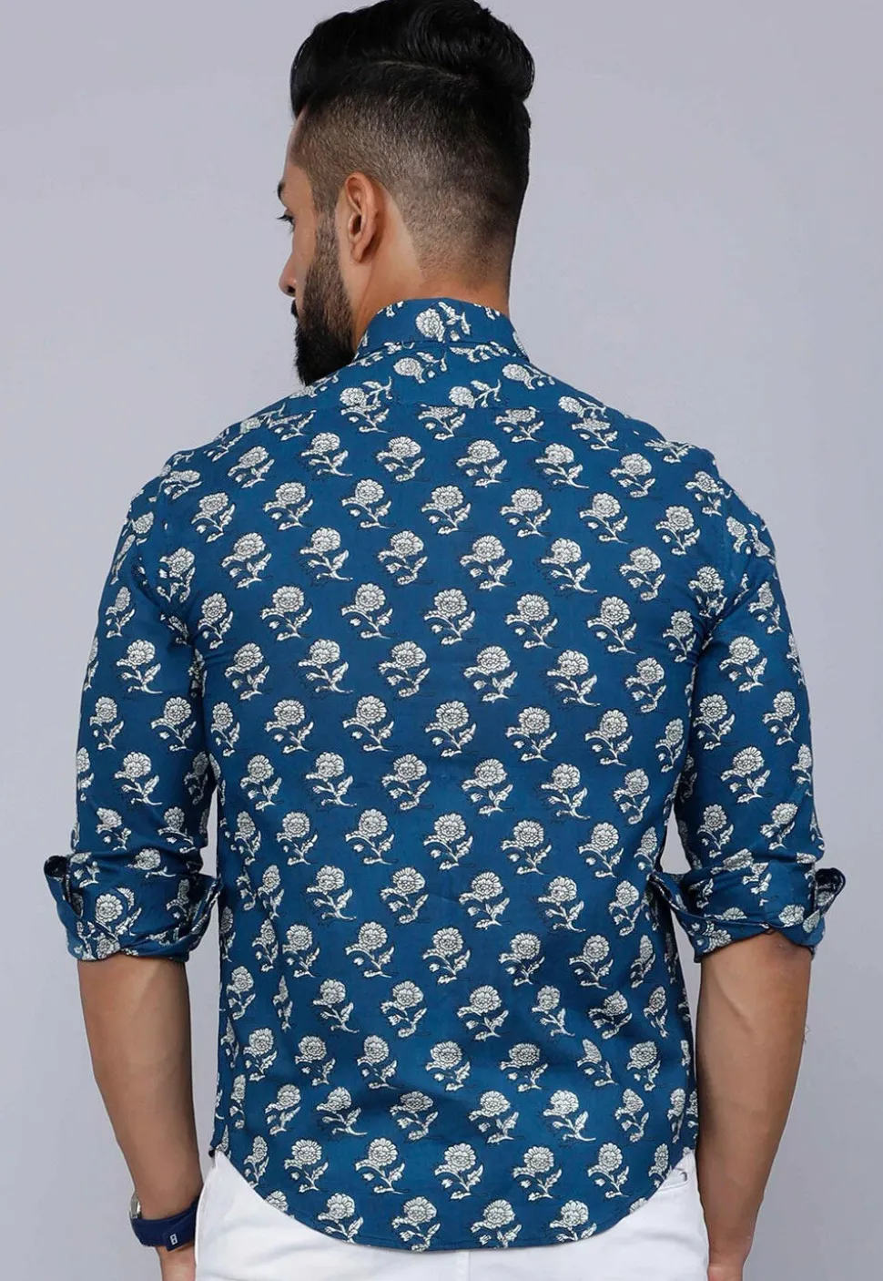Printed Pure Cotton Shirt in Blue