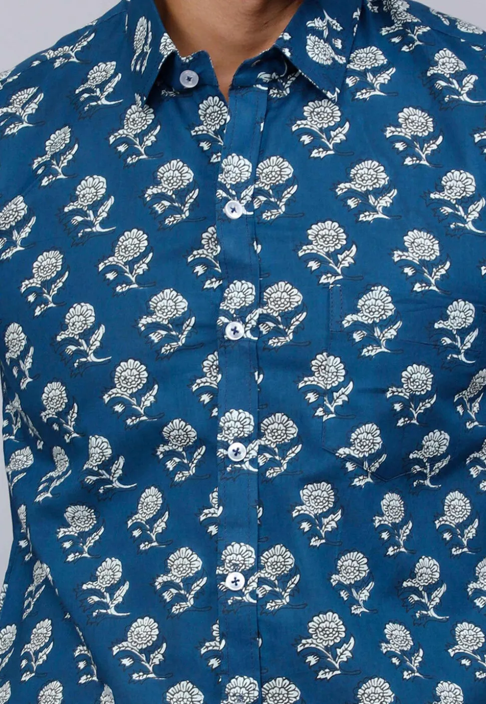 Printed Pure Cotton Shirt in Blue
