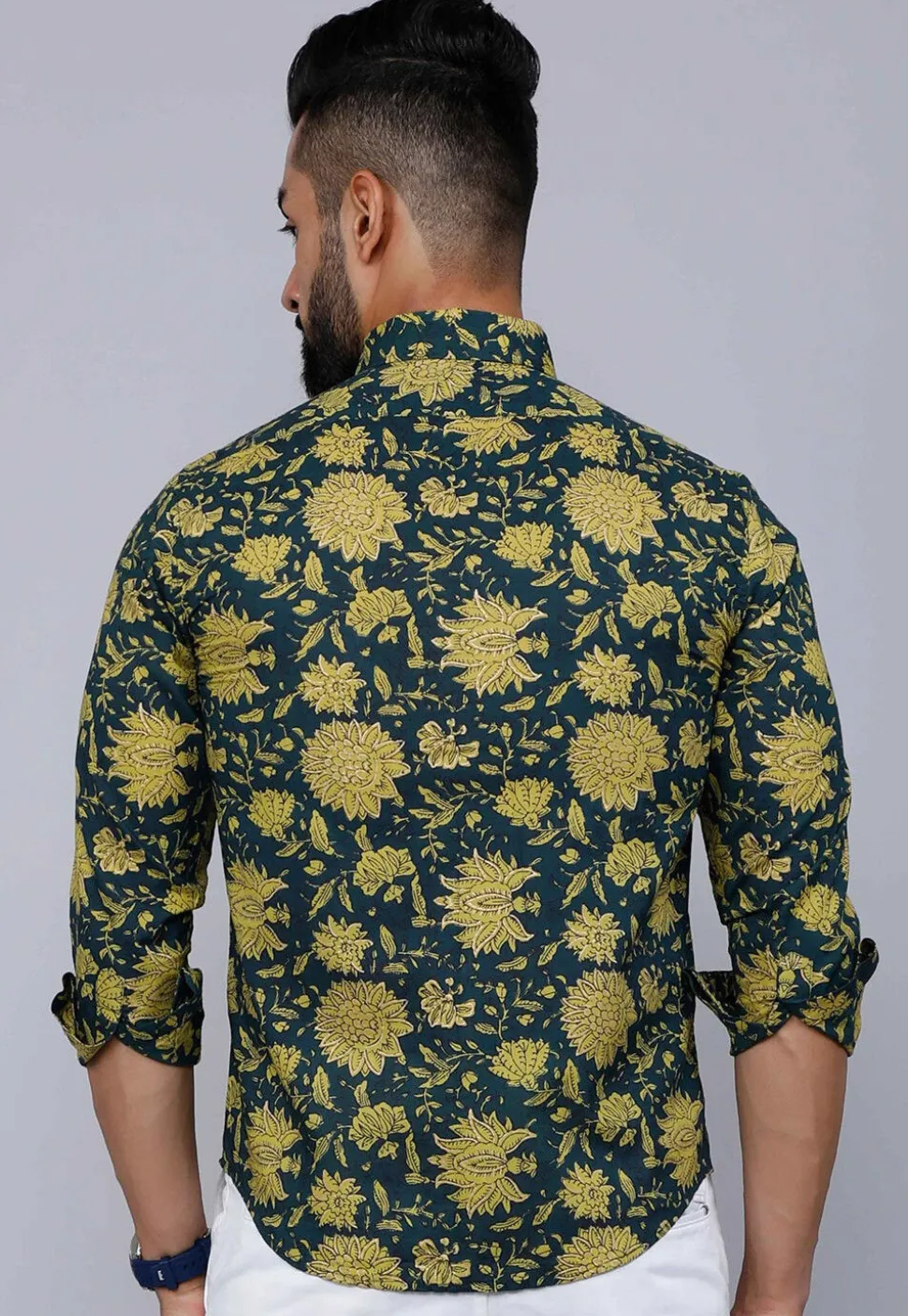 Printed Pure Cotton Shirt in Teal Blue