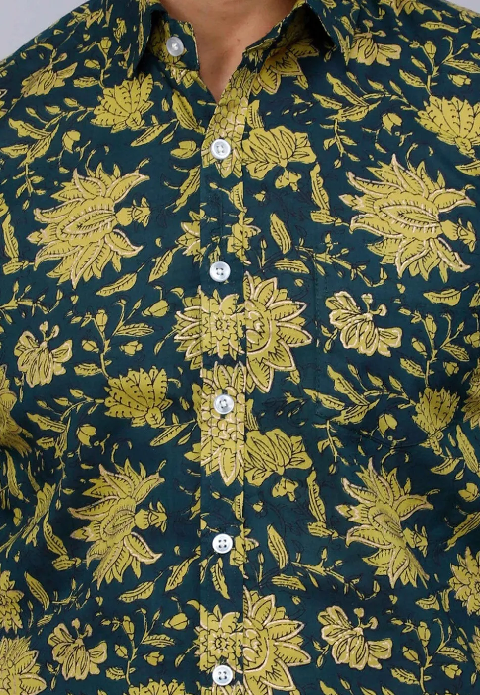 Printed Pure Cotton Shirt in Teal Blue