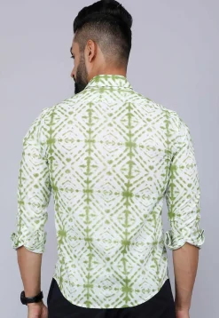 Printed Pure Cotton Shirt in White and Green