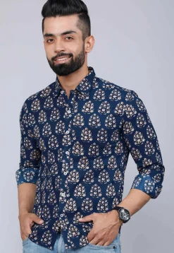 Printed Pure Cotton Shirt in Blue