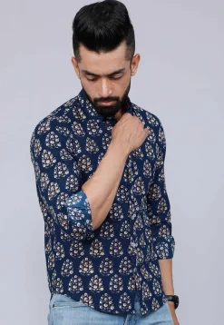 Printed Pure Cotton Shirt in Blue