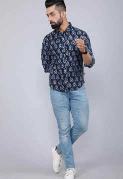 Printed Pure Cotton Shirt in Blue