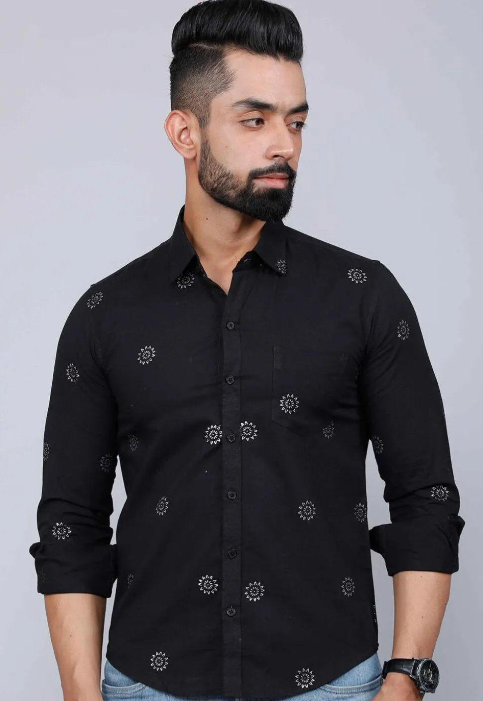 Printed Pure Cotton Shirt in Black
