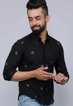 Printed Pure Cotton Shirt in Black