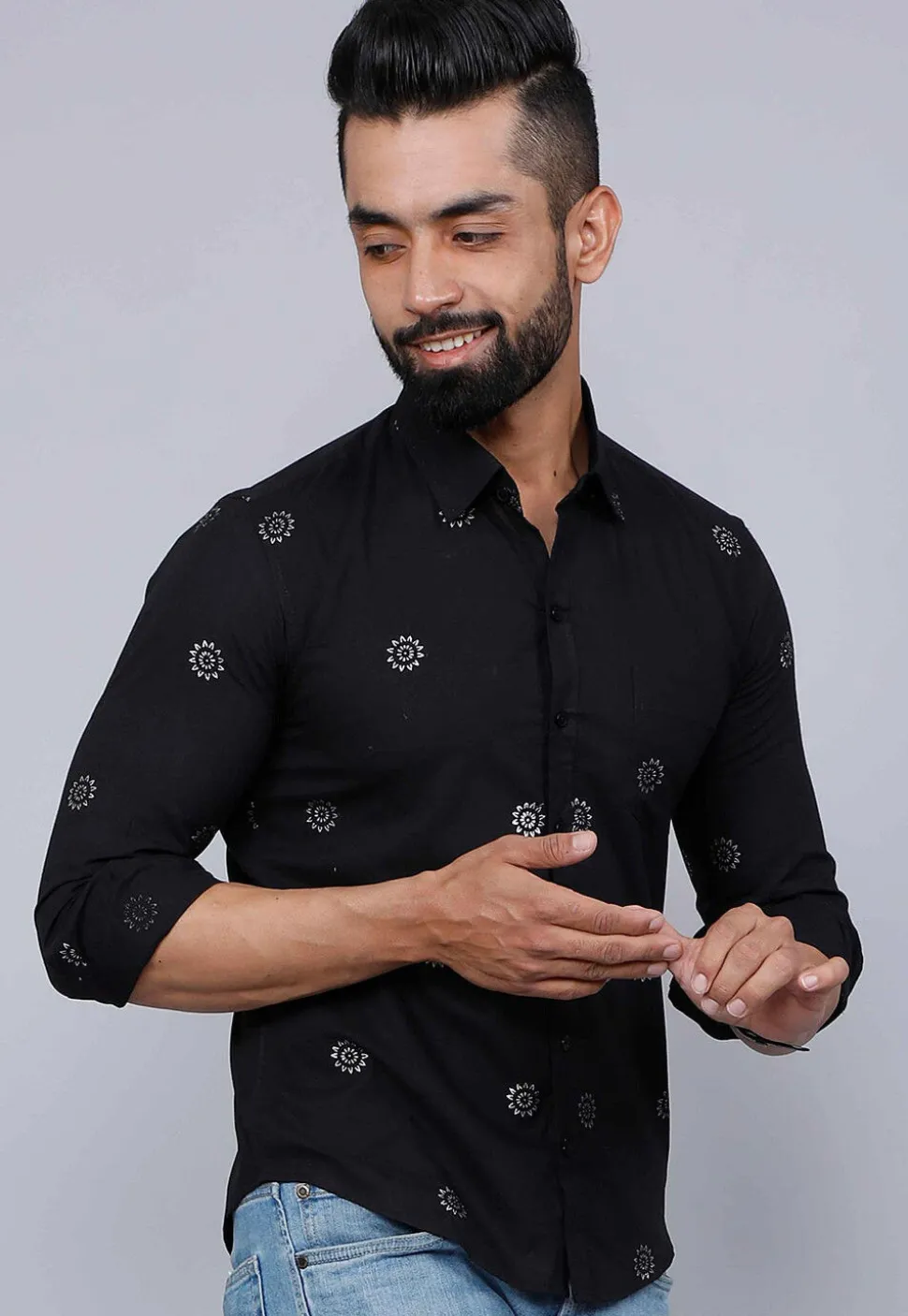 Printed Pure Cotton Shirt in Black
