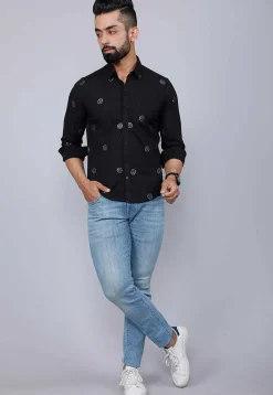 Printed Pure Cotton Shirt in Black