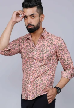 Printed Pure Cotton Shirt in Pastel Orange