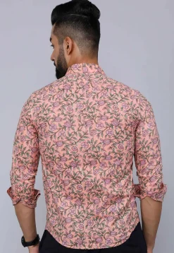 Printed Pure Cotton Shirt in Pastel Orange