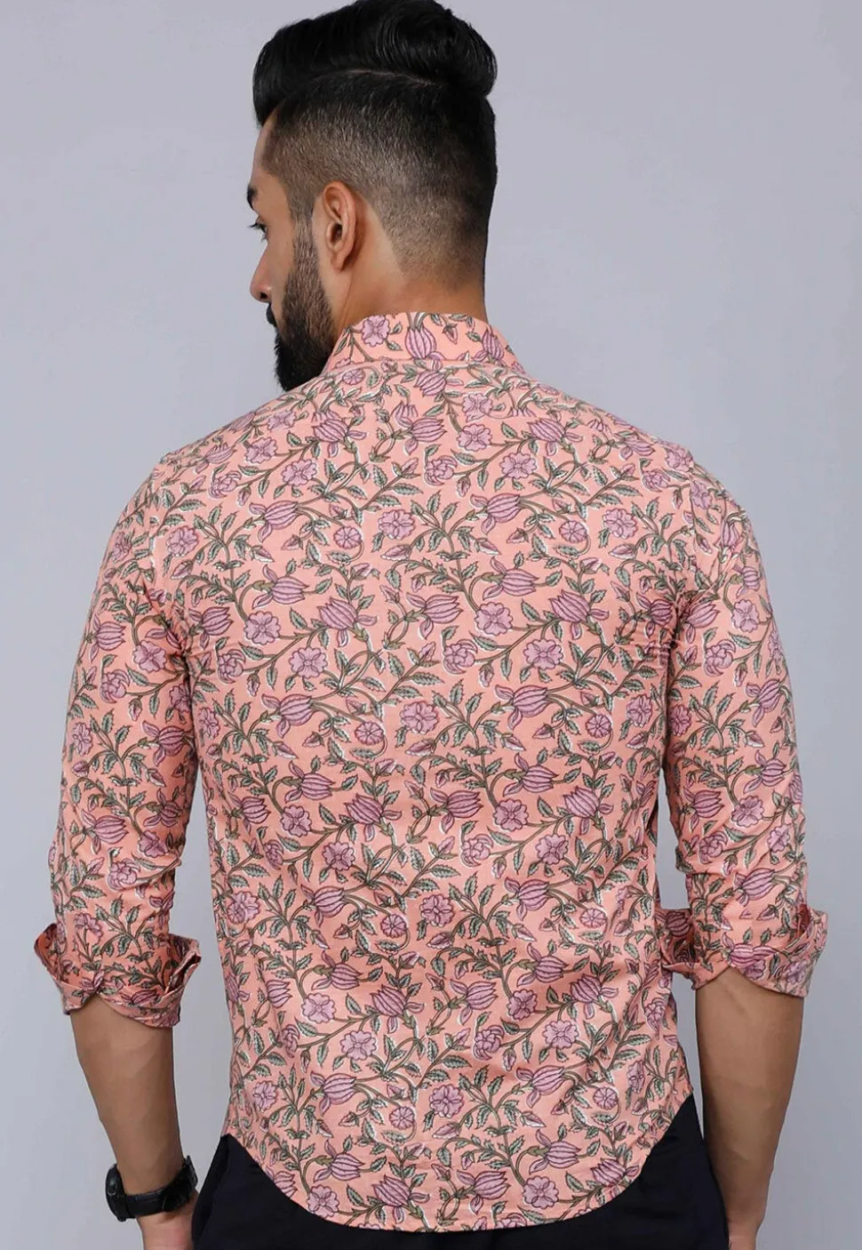 Printed Pure Cotton Shirt in Pastel Orange