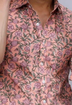 Printed Pure Cotton Shirt in Pastel Orange