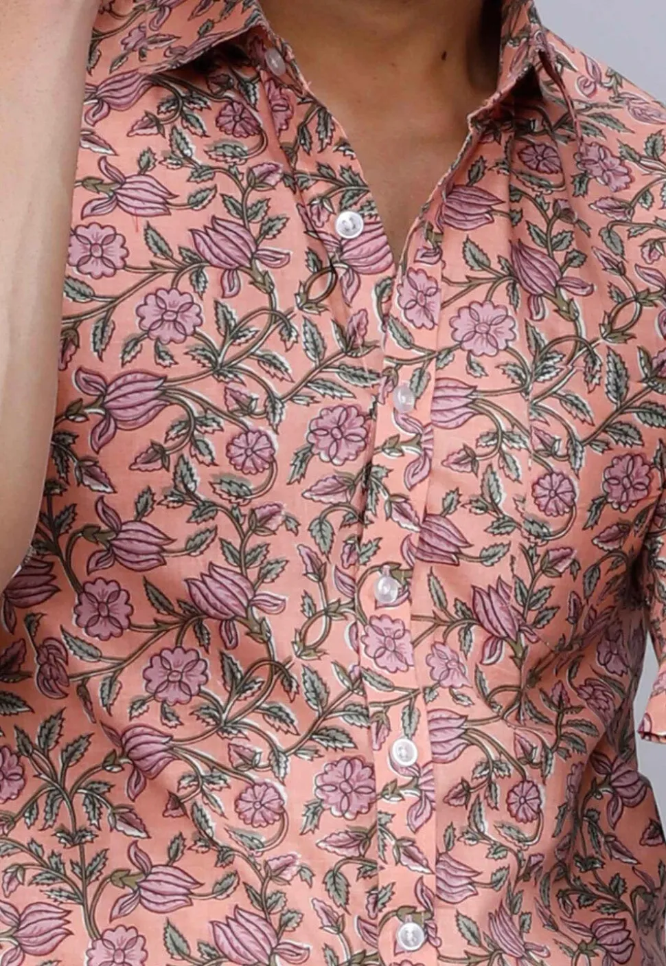 Printed Pure Cotton Shirt in Pastel Orange