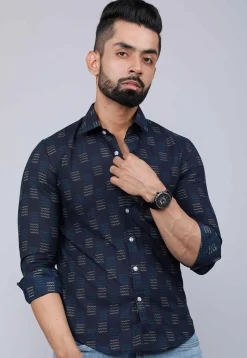 Printed Pure Cotton Shirt in Dark Blue
