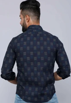 Printed Pure Cotton Shirt in Dark Blue