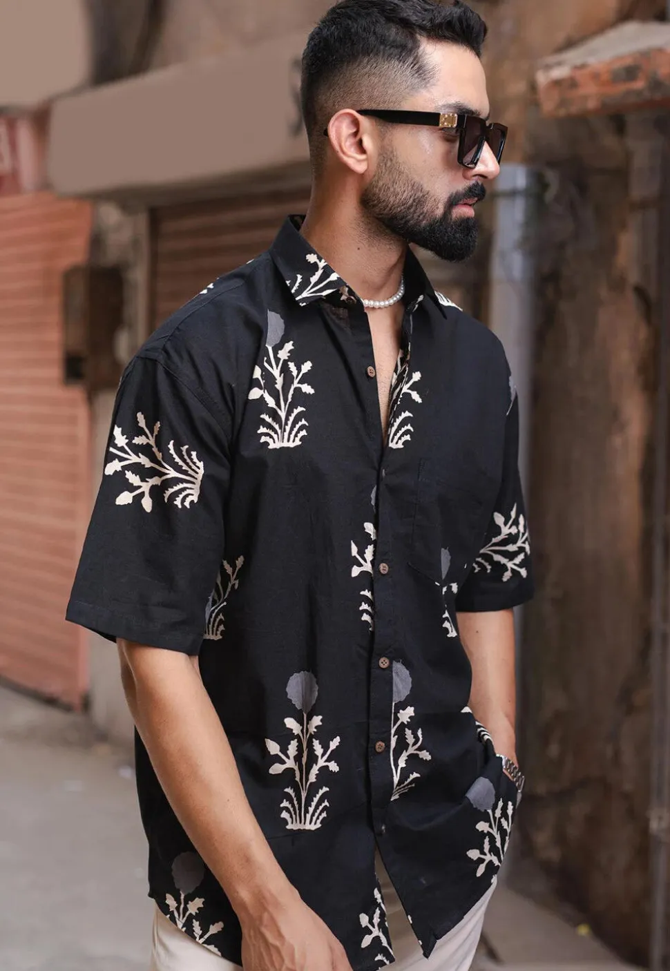 Printed Pure Cotton Shirt in Black