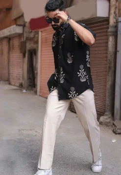 Printed Pure Cotton Shirt in Black
