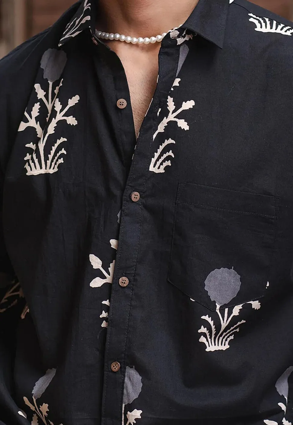 Printed Pure Cotton Shirt in Black
