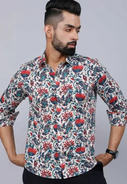 Printed Pure Cotton Shirt in Off White