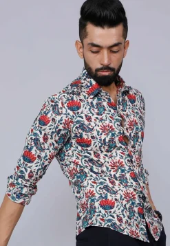 Printed Pure Cotton Shirt in Off White