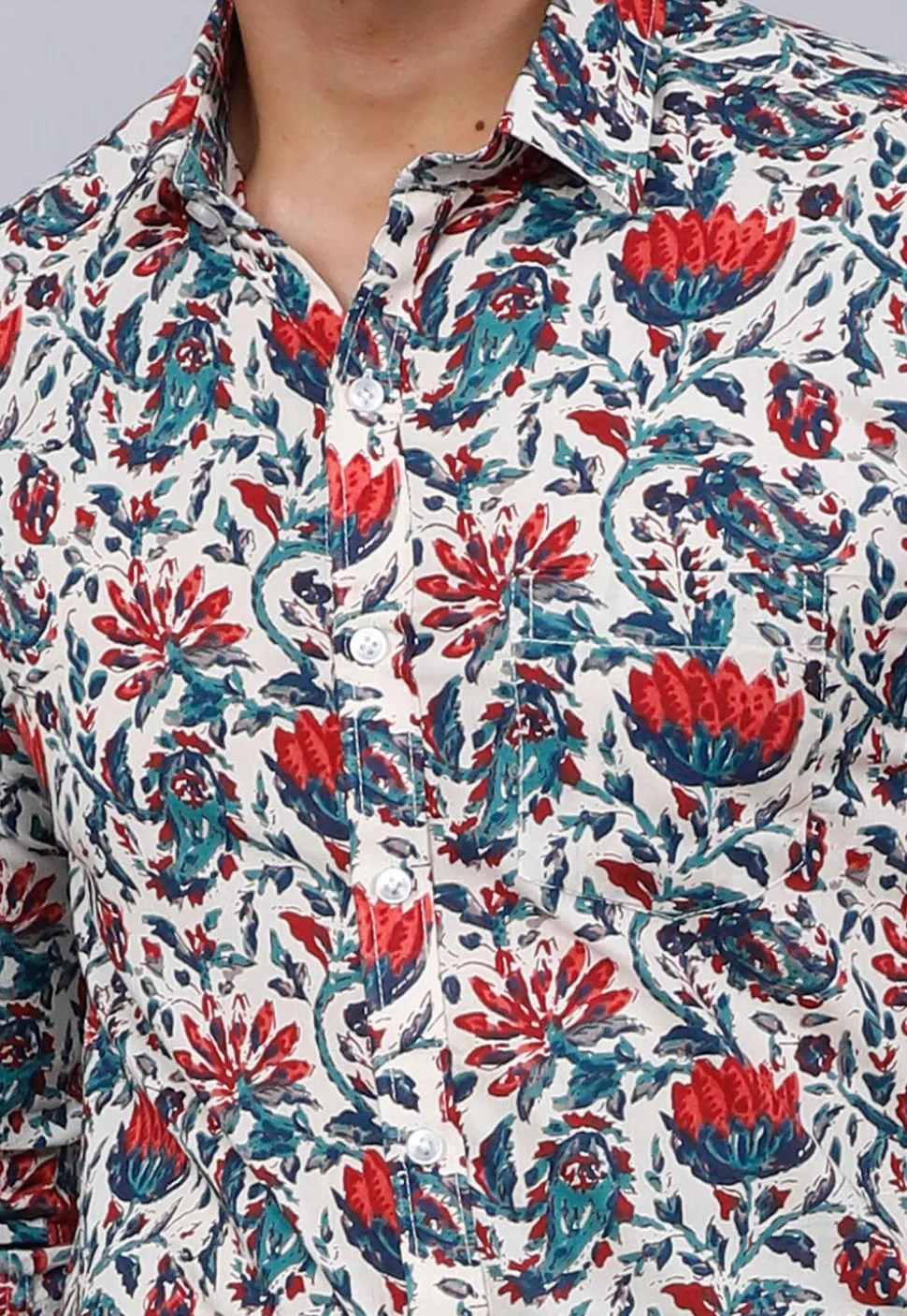 Printed Pure Cotton Shirt in Off White