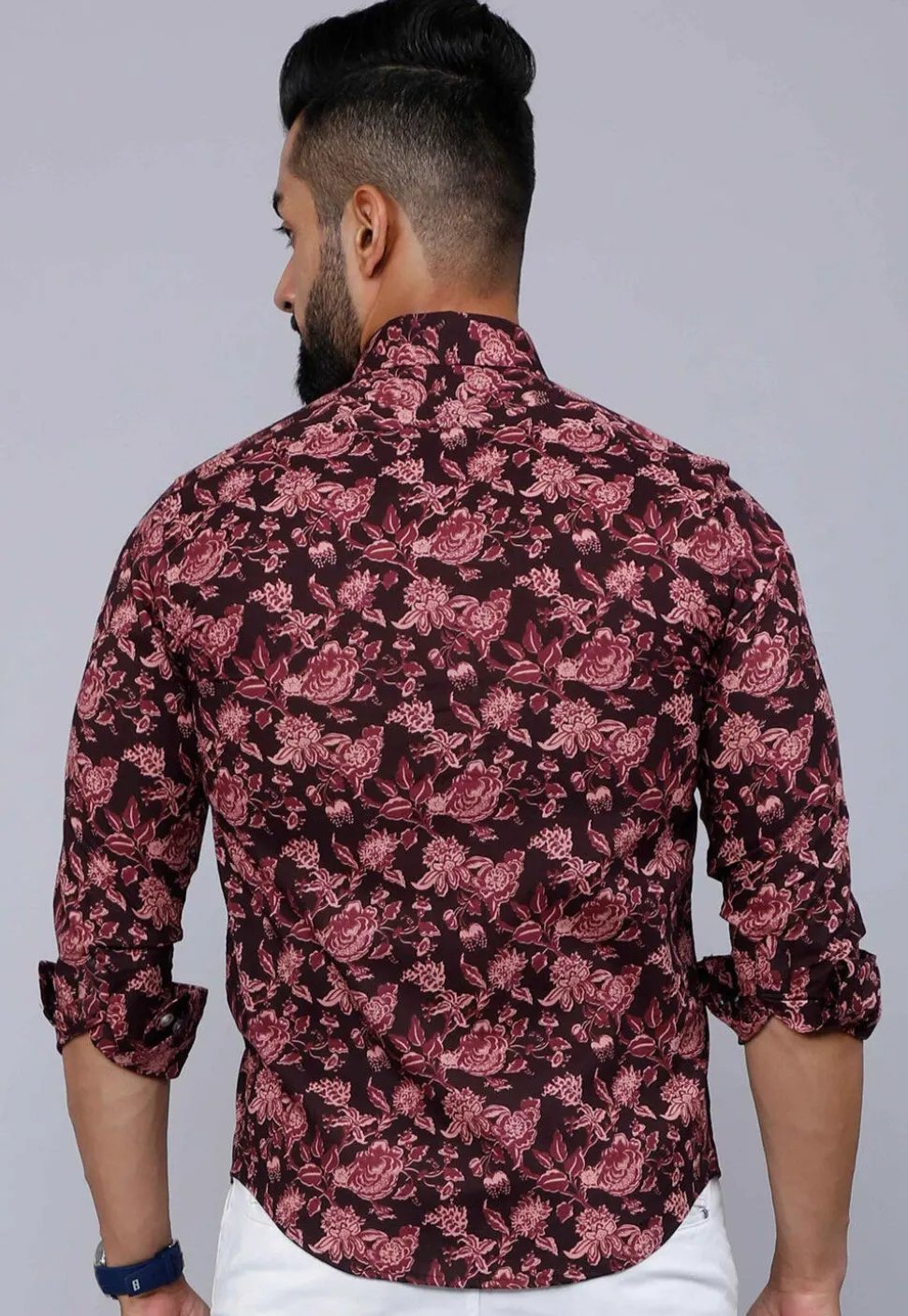 Printed Pure Cotton Shirt in Maroon