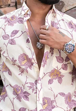 Printed Pure Cotton Shirt in Off White